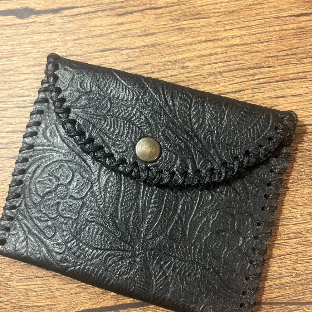 Black Authentic Mexican Real Leather Embossed Card or Coin Holder/Wallet